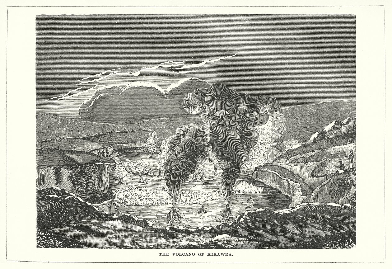 Le volcan de Kirawra (gravure) - English School