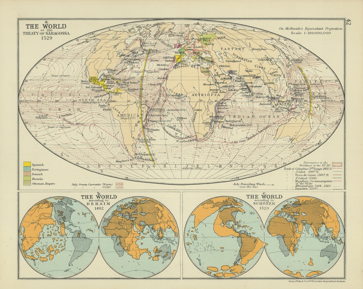 Le monde au traité de Saragosse (lithographie couleur) - English School
