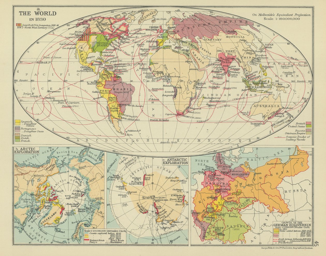 Le monde en 1830 (lithographie couleur) - English School