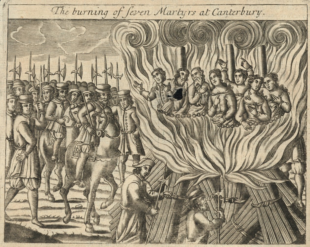 Le bûcher de sept martyrs à Canterbury (gravure) - English School