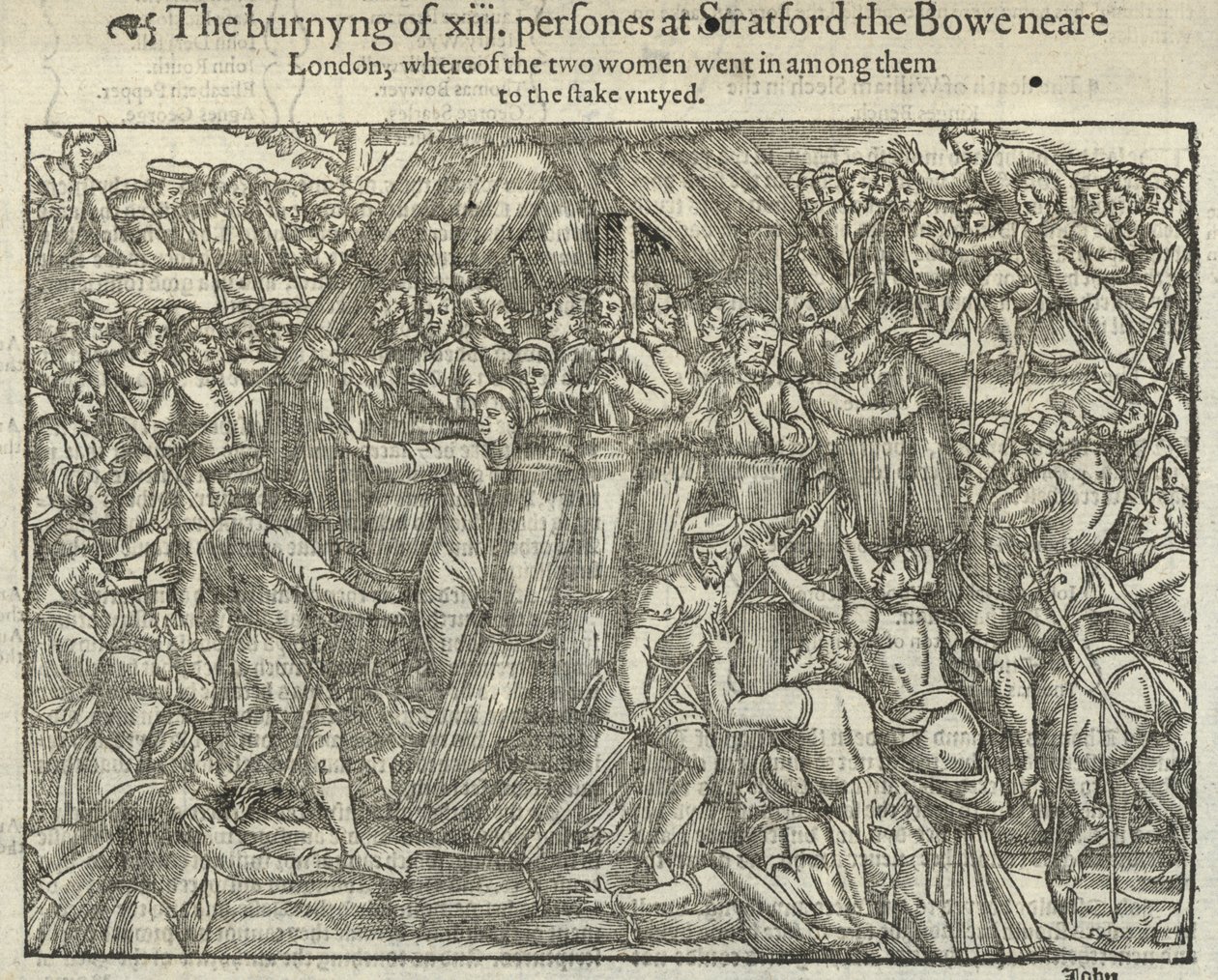 Le bûcher de treize personnes à Stratford le Bow (gravure) - English School