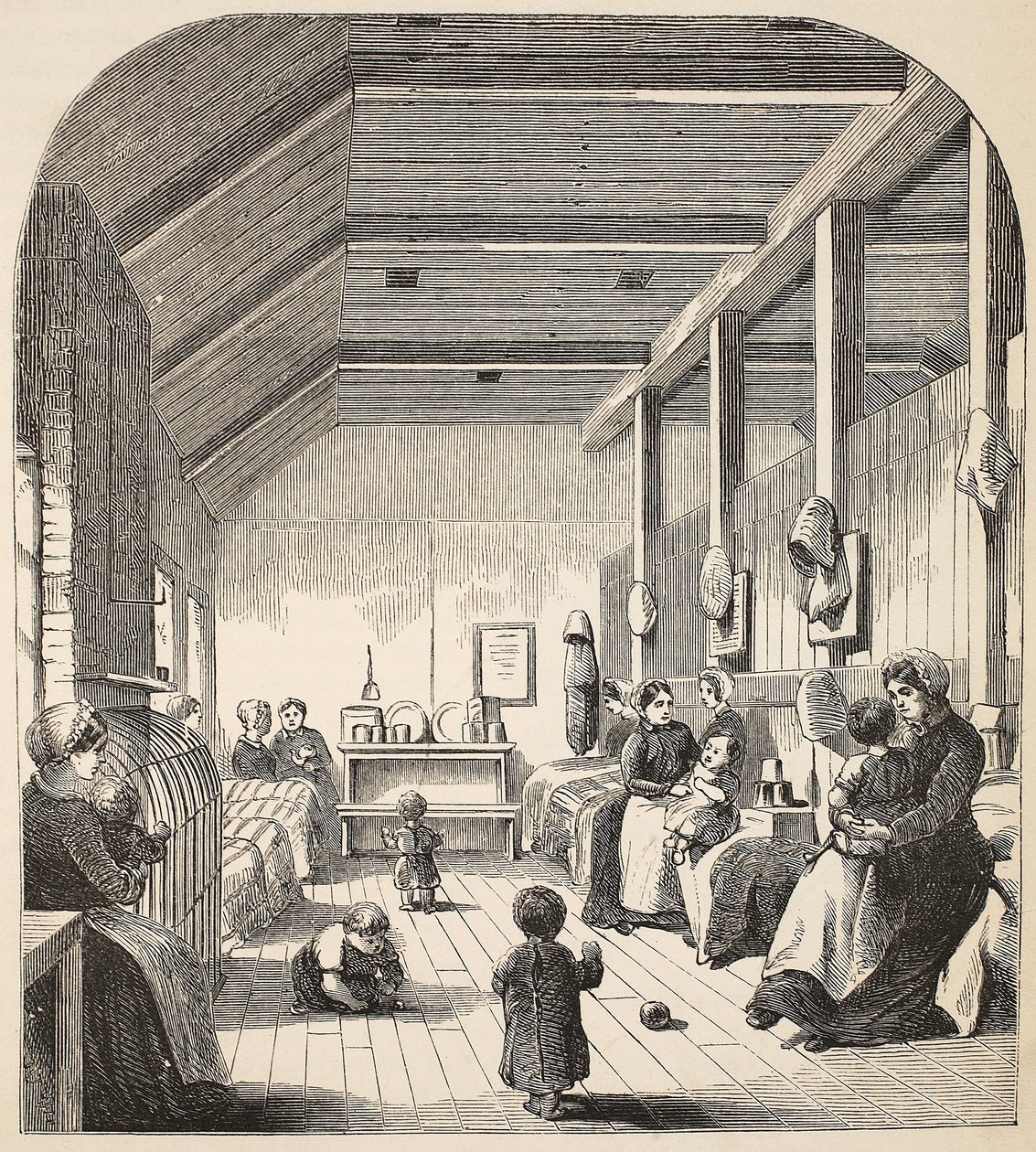 La nurserie des condamnés à Brixton, illustration de The Criminal Prisons of London and Scenes from Prison Life par Henry Mayhew et John Binny, pub. 1862 - English School