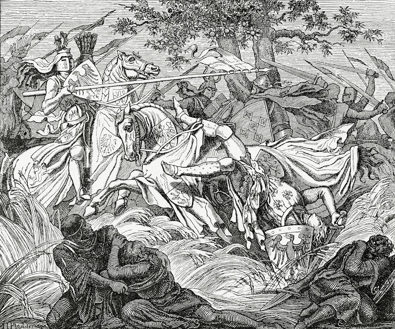 La mort de Manfred à la bataille de Bénévent, 26 février 1266, 1882 - English School