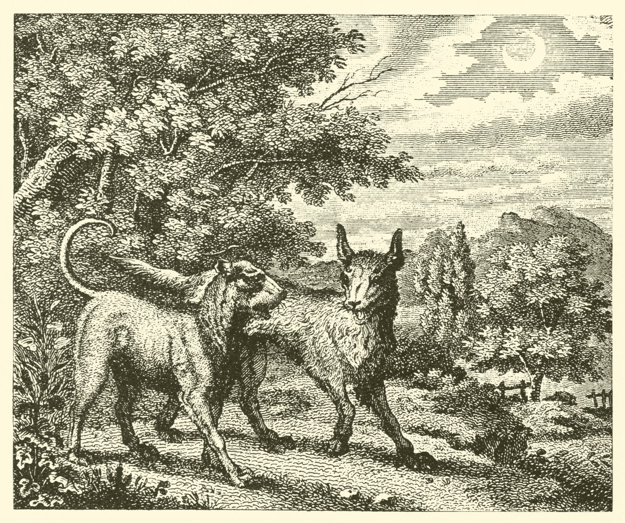 Le chien et le loup (gravure) - English School
