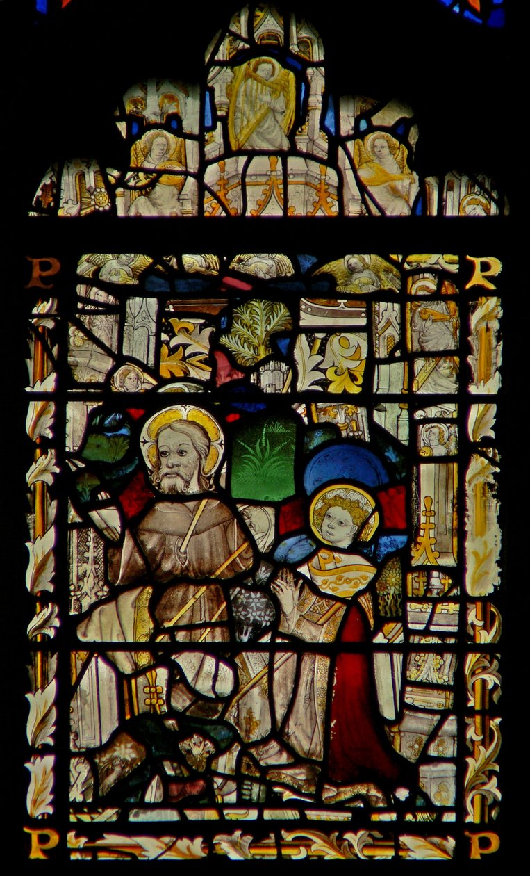 La fenêtre est représentant Saint François recevant les stigmates; musiciens anges dans le dais - English School