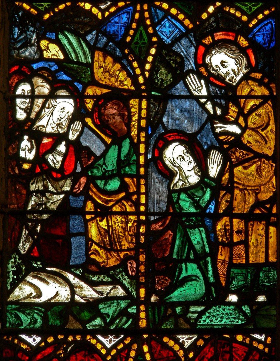 La fenêtre est représentant une scène de Résurrection : les Saintes Femmes au Tombeau; Marie-Madeleine avec le Christ? - English School