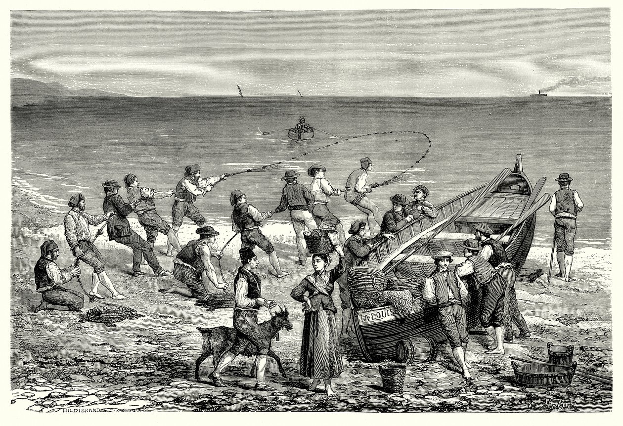 Les pêcheurs de Mentone (gravure) - English School