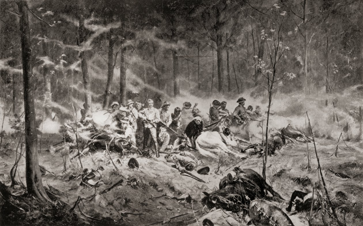 La dernière résistance du major Allan Wilson sur la rivière Shangani, Matabeleland, pendant la première guerre des Matabele en 1893, d