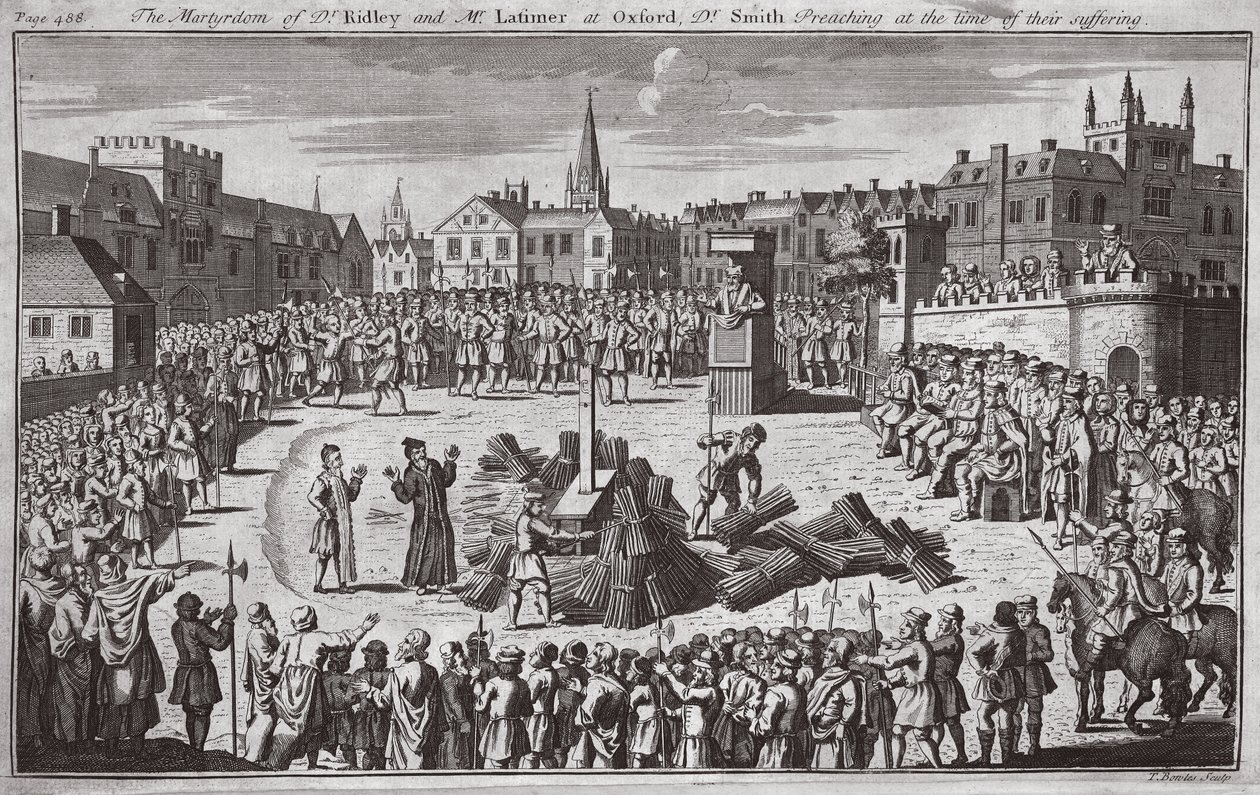 Le martyre du Dr Ridley et de M. Latimer à Oxford, le Dr Smith prêchant au moment de leur souffrance, illustration tirée de 