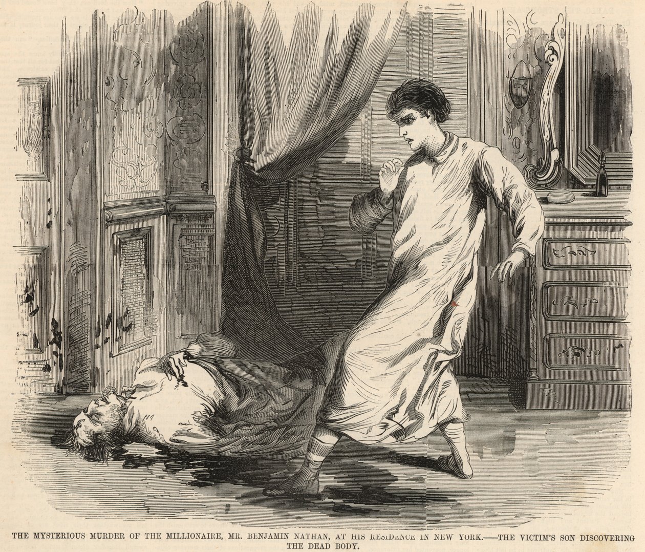 Le meurtre mystérieux du millionnaire Benjamin Nathan (gravure) - English School