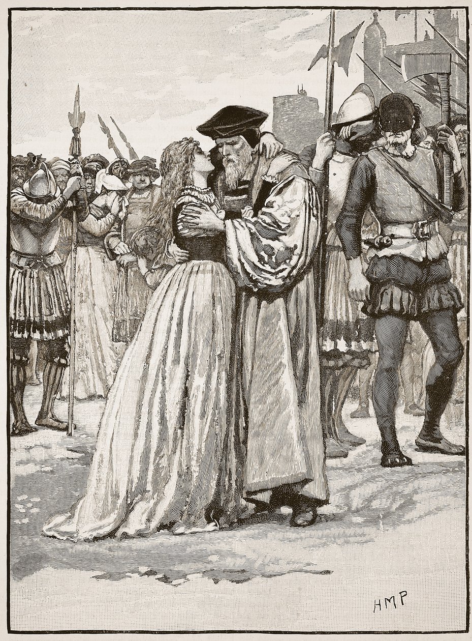 La séparation de Sir Thomas More et de sa fille, illustration de Cassells Illustrated History of England - English School