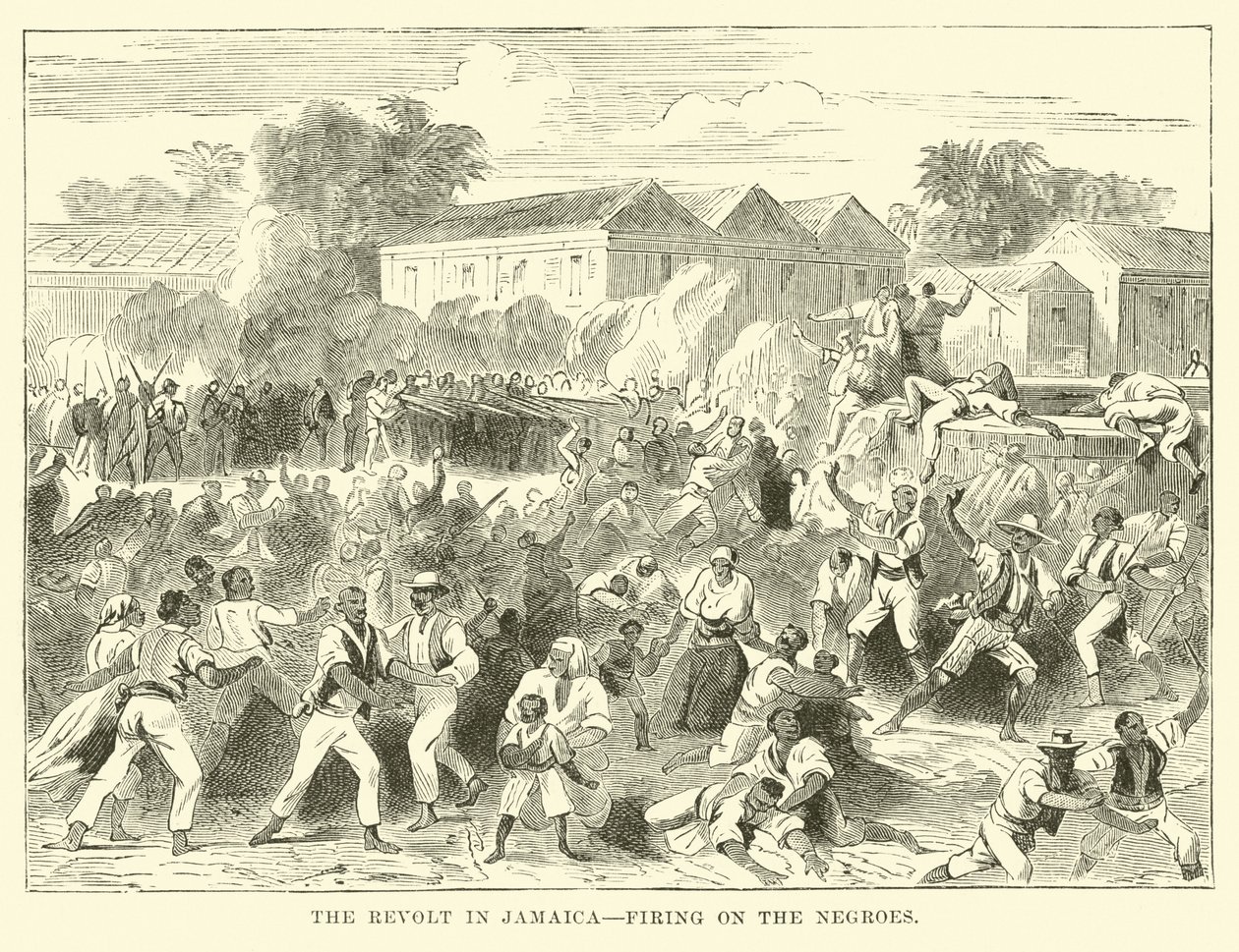 Révolte en Jamaïque, tir sur les Noirs (gravure) - English School