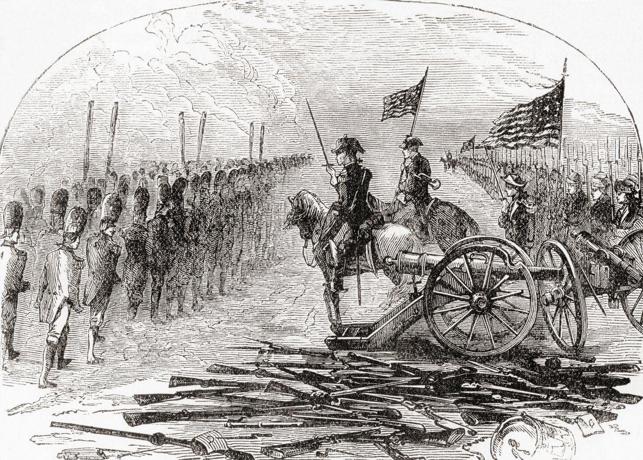 La reddition du général Burgoyne après la deuxième bataille de Saratoga - English School