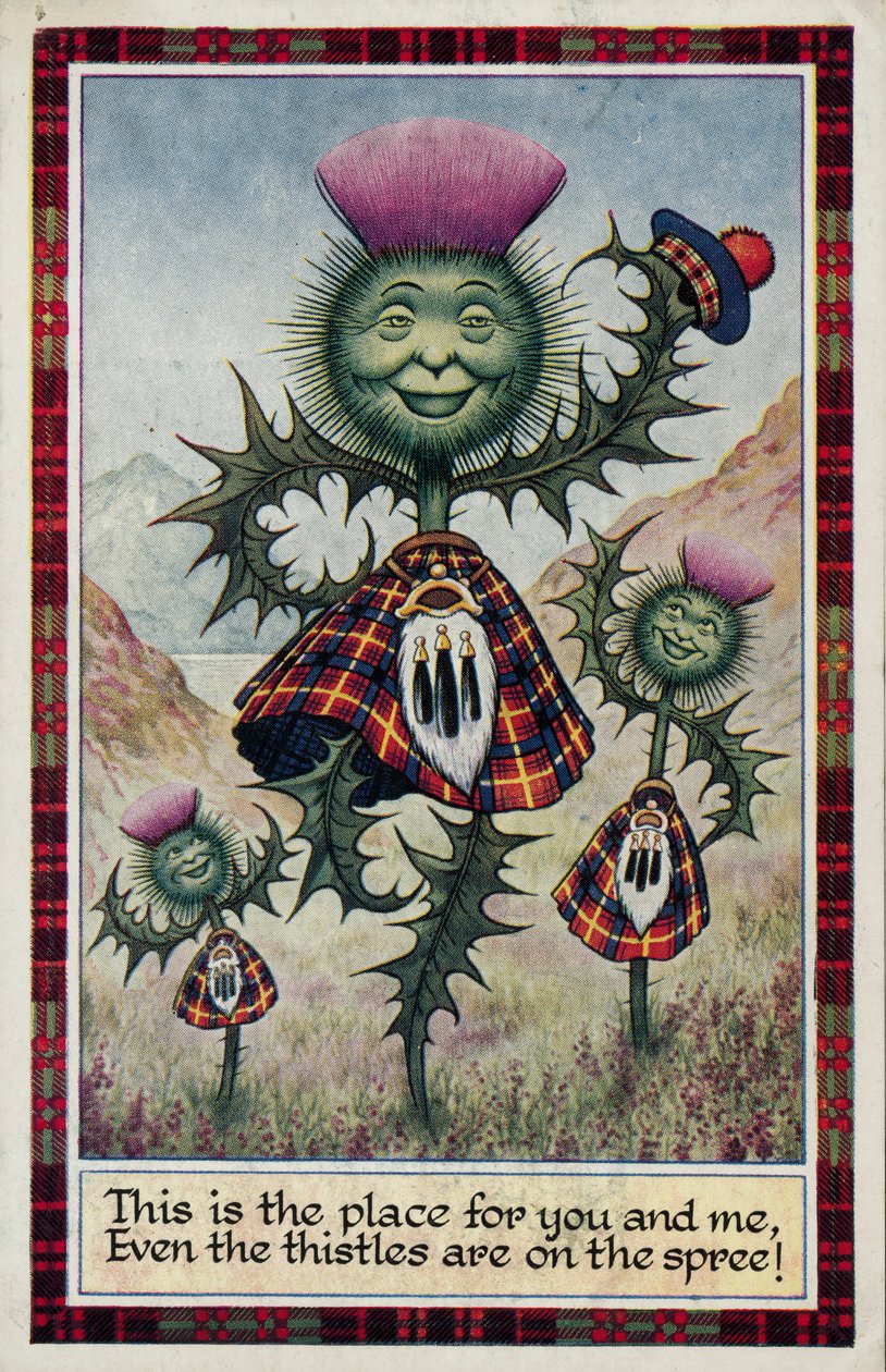 Les chardons dansent pour être en Ecosse (lithographie couleur) - English School