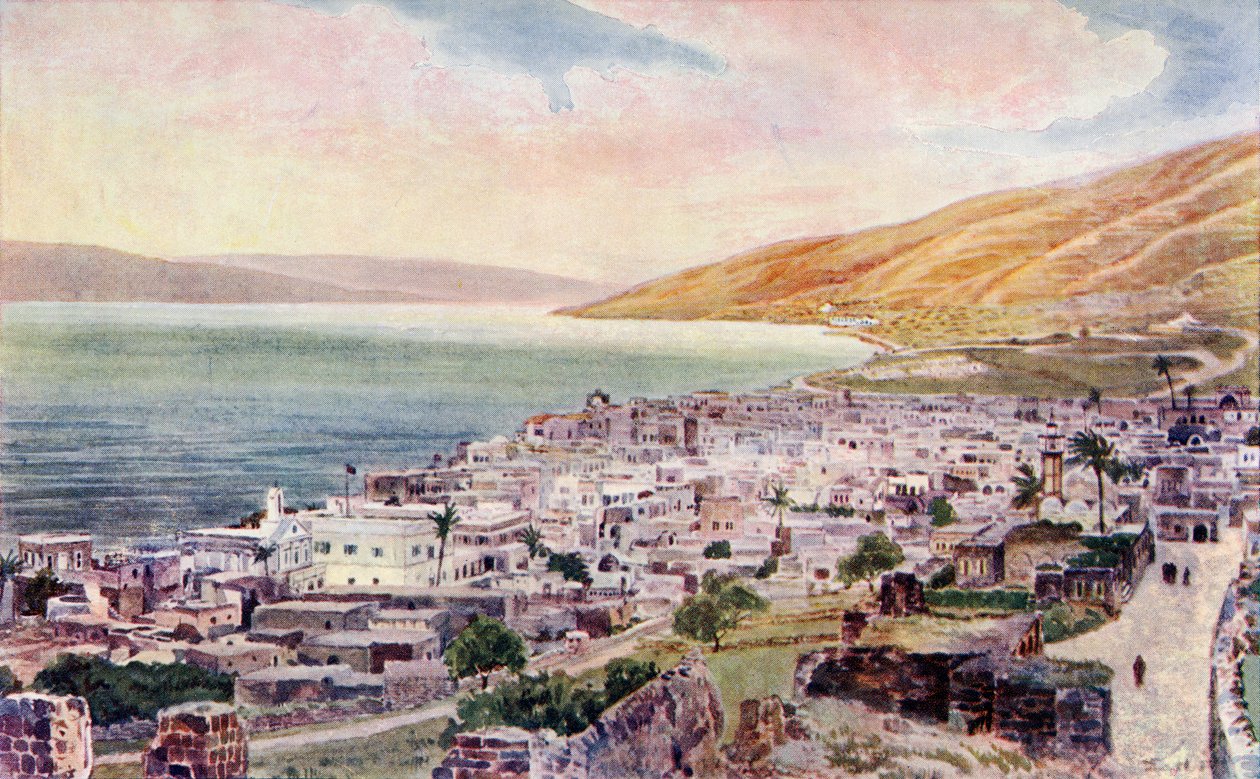 Tibériade et la mer de Galilée, Israël, c.1910 (lithographie en couleur) - English School