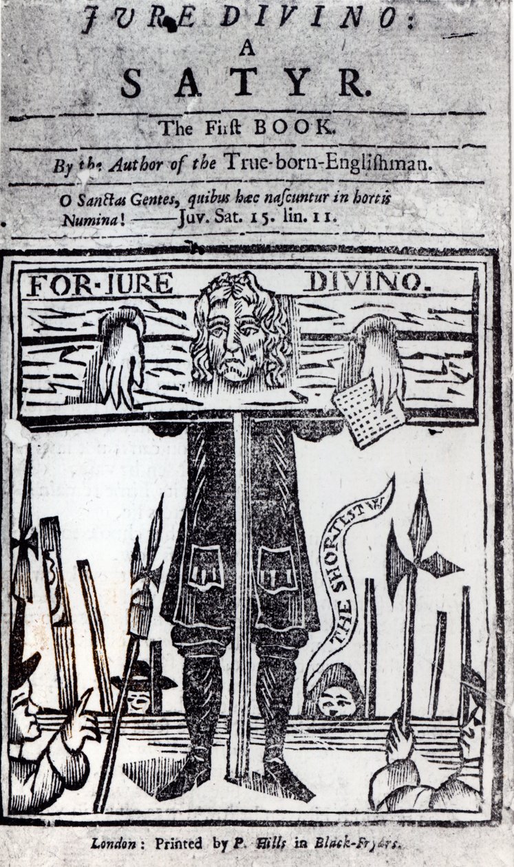 Page de titre du premier livre de Jure Divino - Une satire de Daniel Defoe (1660-1731) publiée en 1706 - English School