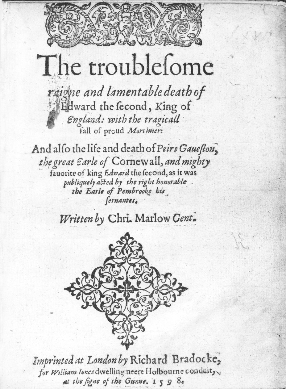 Page de titre pour Edward II par Christopher Marlowe, publié en 1598 - English School