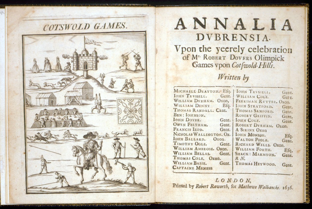Page de titre pour Annalia Dubrensia : Upon the Yeerely celebration of Mr. Robert Dovers Olimpick Games upon Cotswold Hills, 1636 - English School