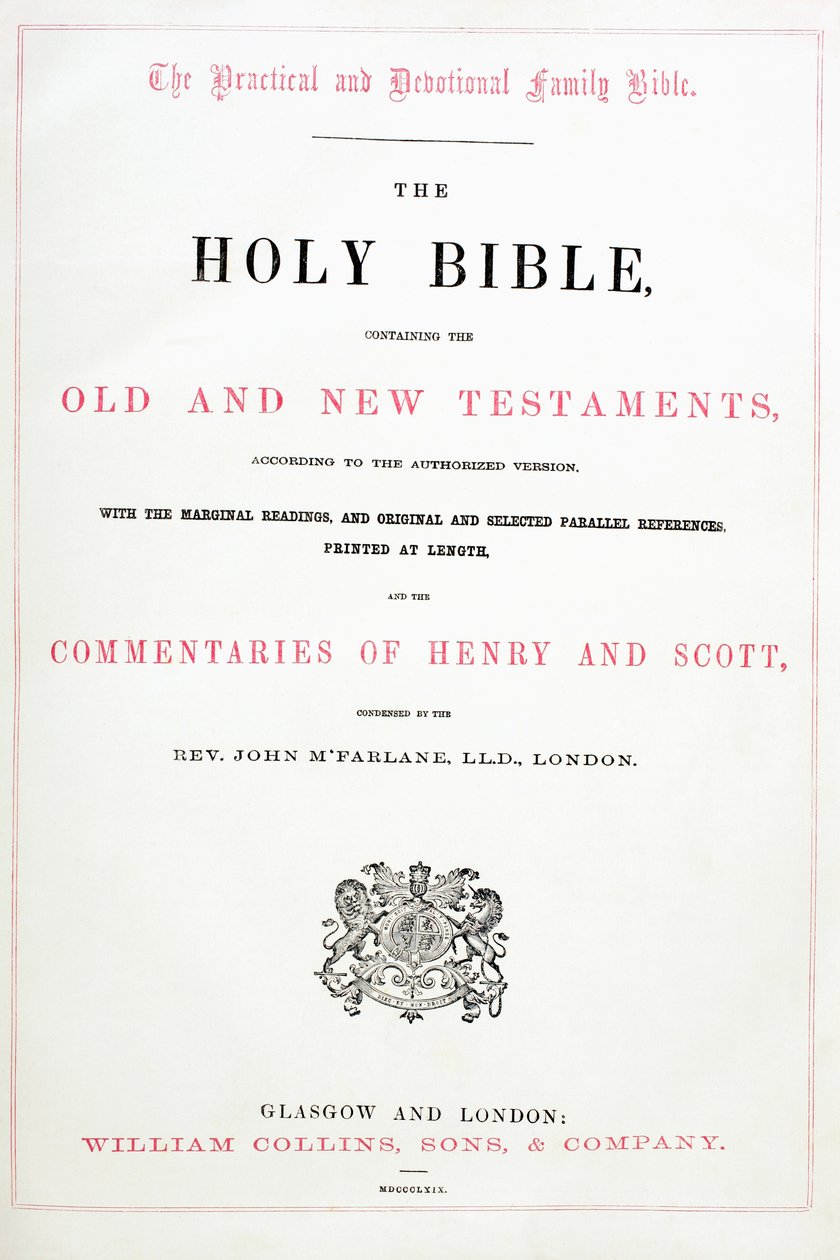 Page de titre de la Sainte Bible - English School