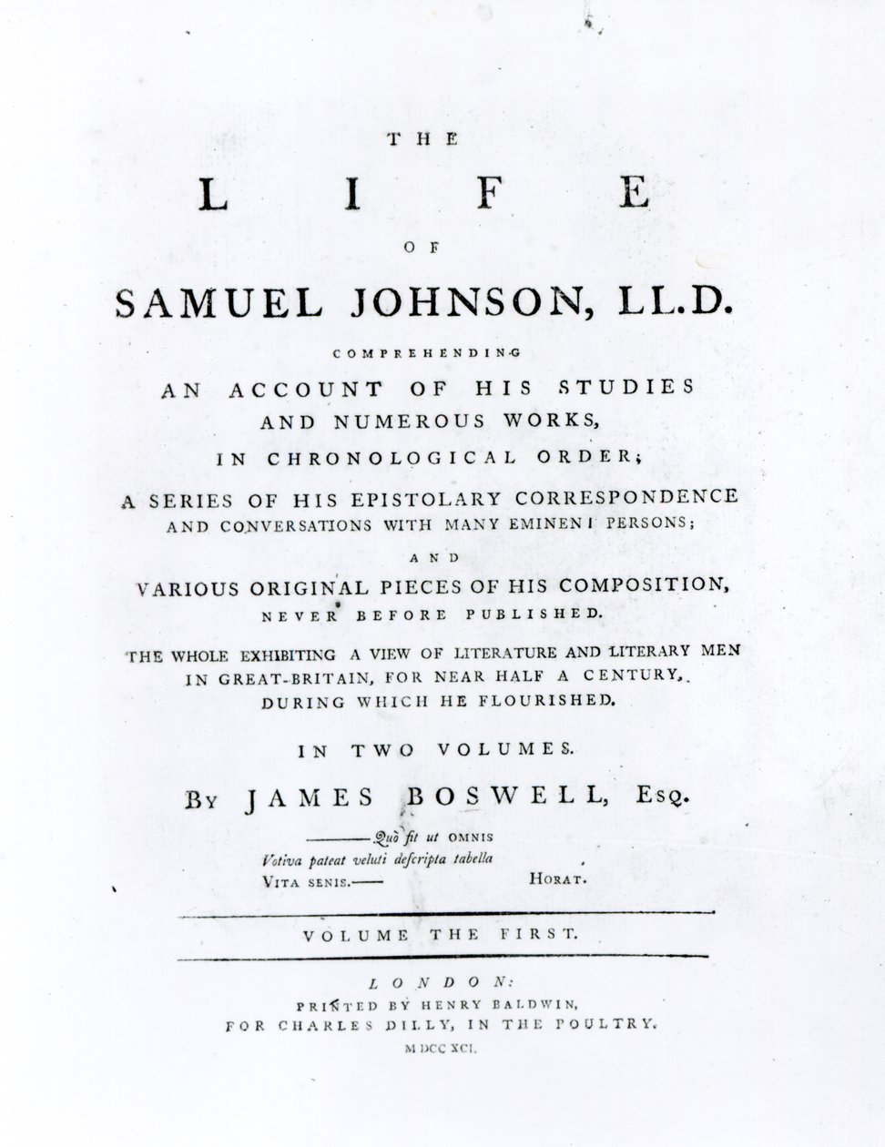 Page de titre, de La Vie de Samuel Johnson par James Boswell (1740-1795) - English School