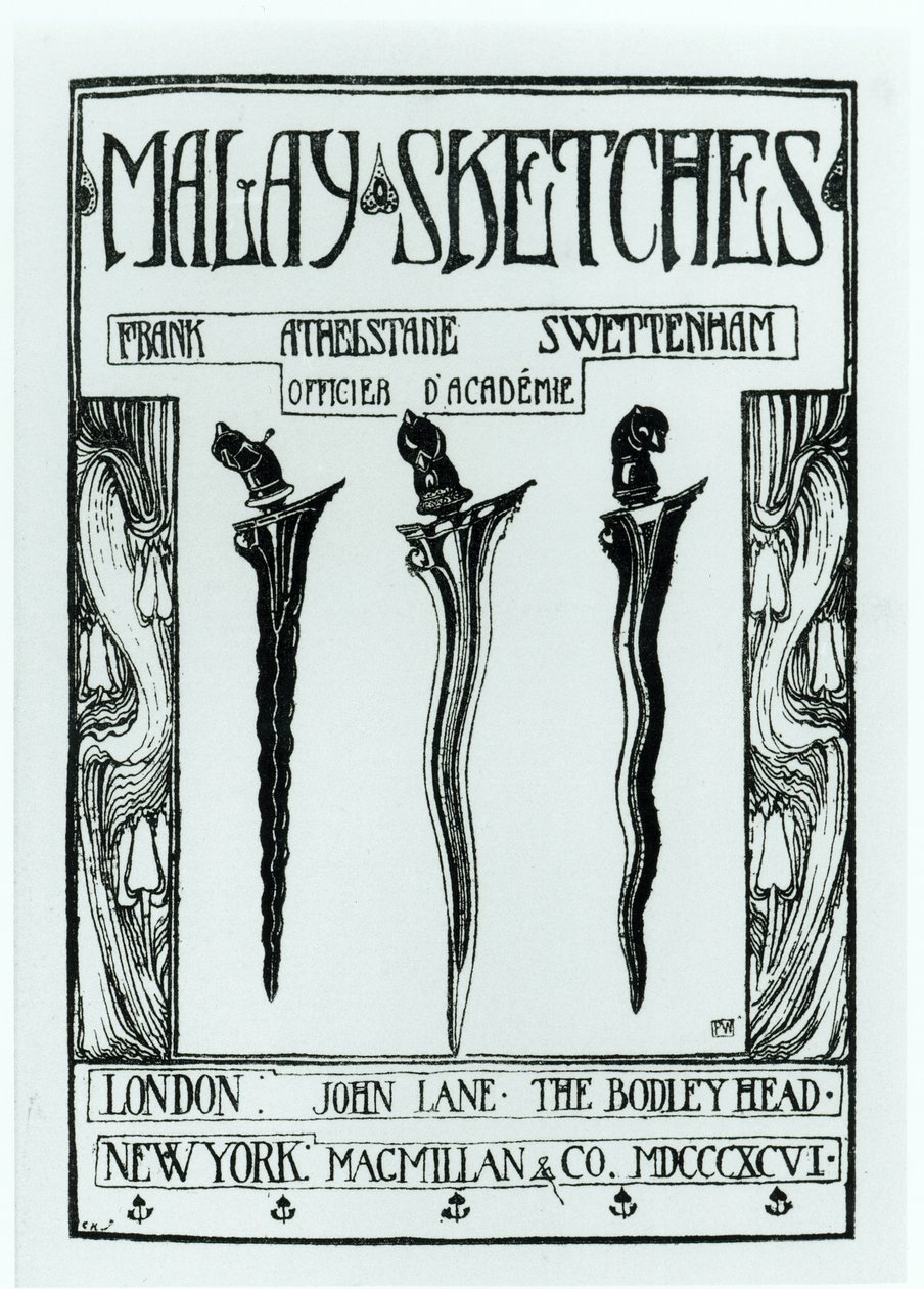 Page de titre de Malay Sketches par Frank Athelstane Swettenham, publié en 1896 - English School