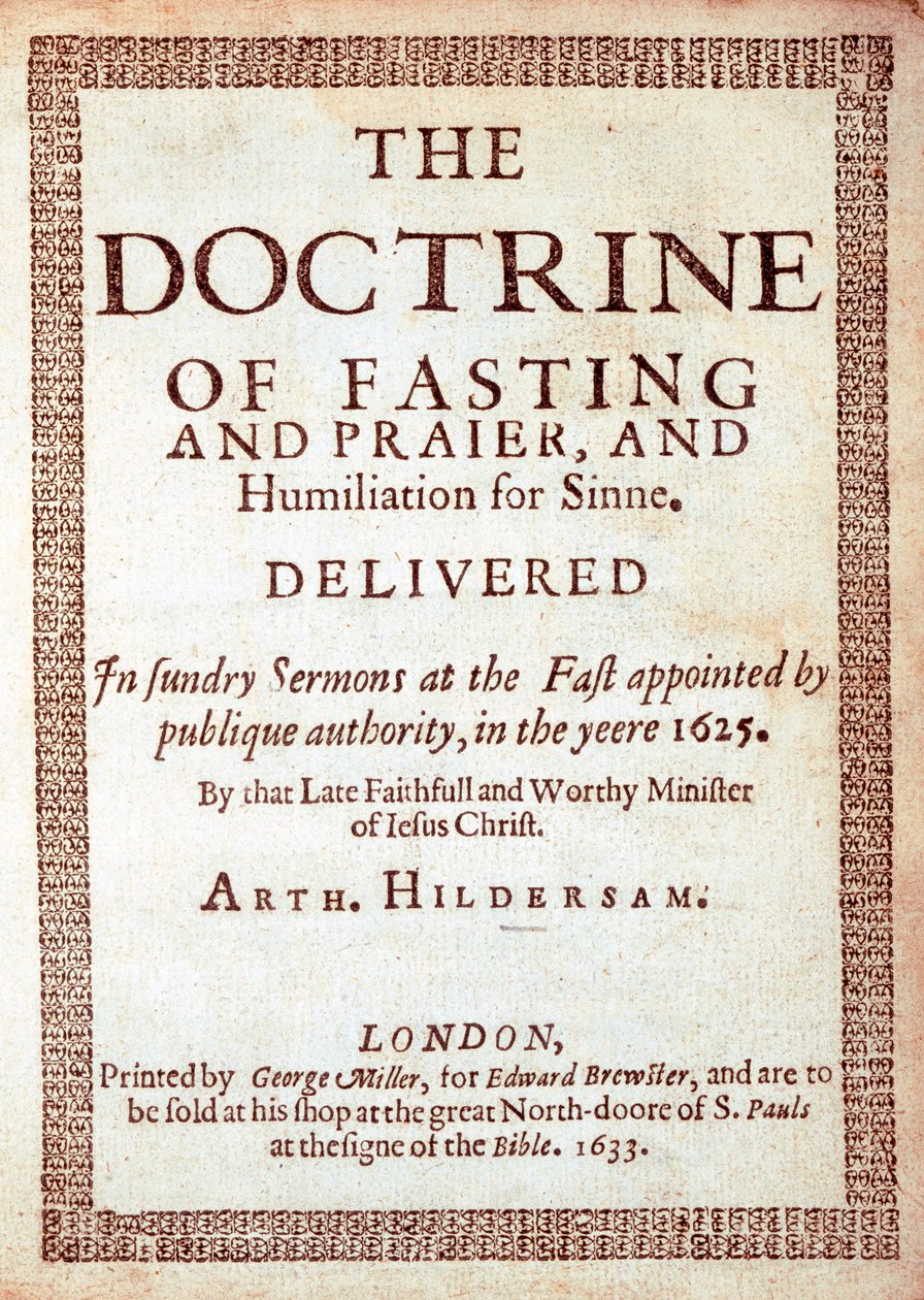 Page de titre de La Doctrine du Jeûne par Arthur Hildersam, 1633 - English School