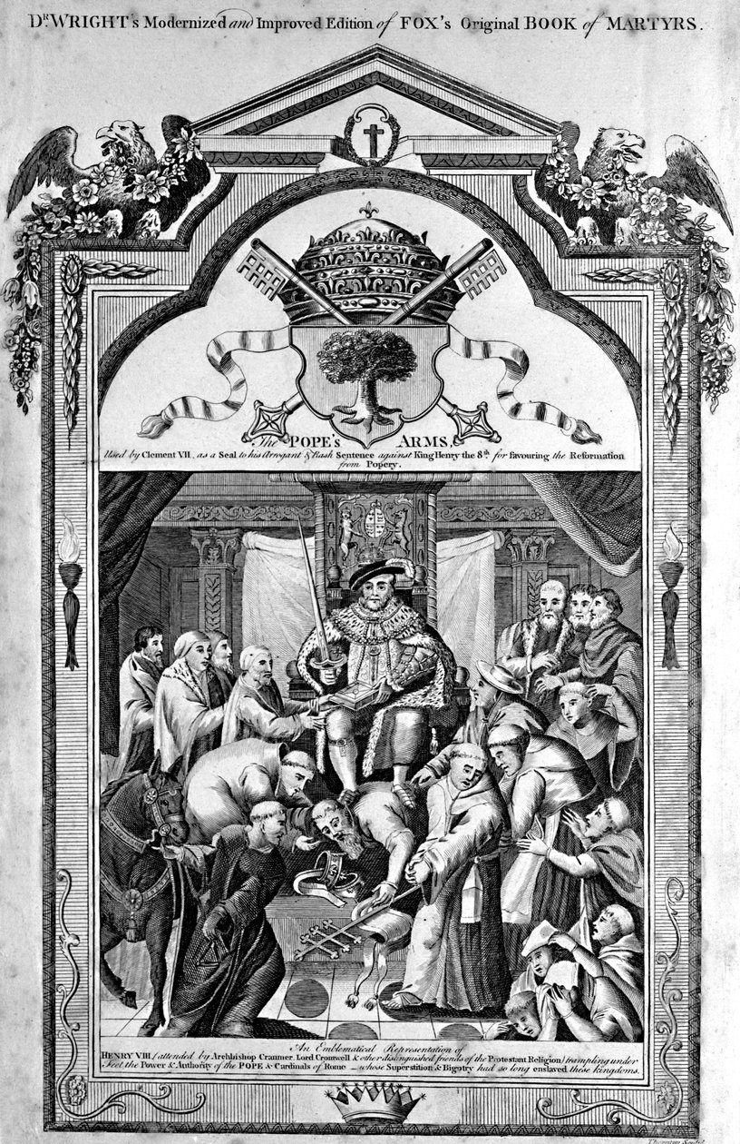 Page de titre, Les Armes du Pape de The New and Complete Book of Martyrs, par Paul Wright - English School