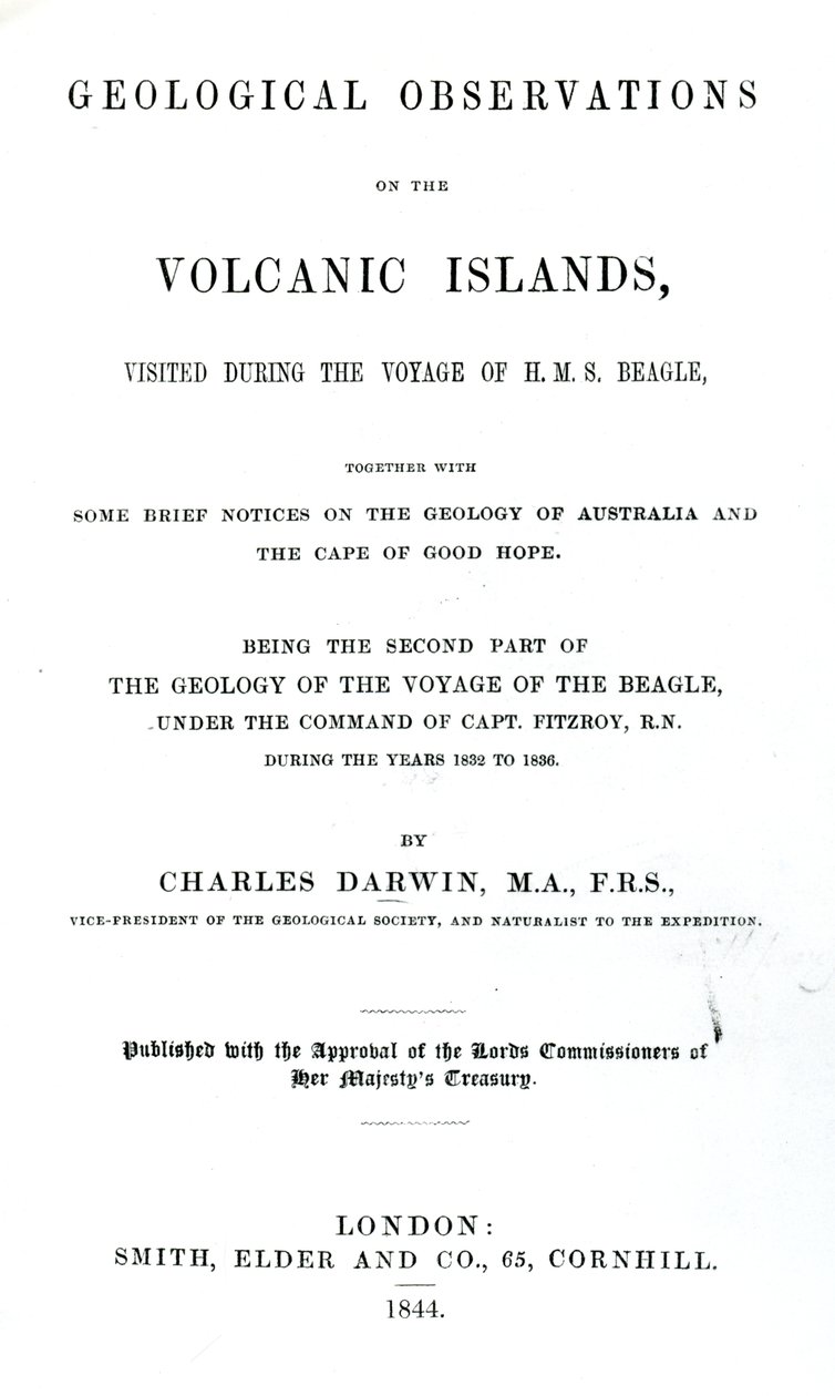 Page de titre de Geological Observations on the Volcanic Islands par Charles Darwin, 1844 - English School