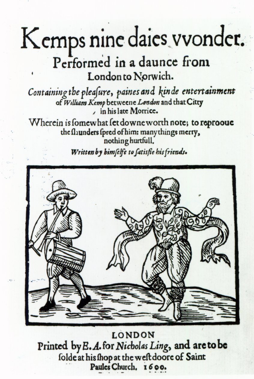 Page de titre de Nine Days Wonder de William Kemp, publié en 1600 - English School