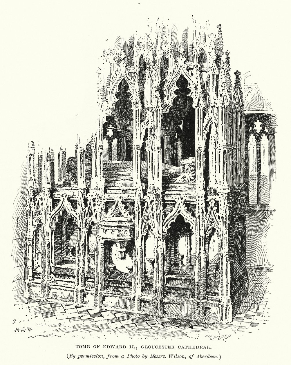 Tombeau du roi Edouard II, cathédrale de Gloucester (gravure) - English School