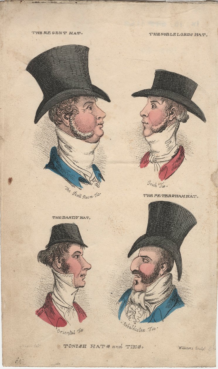 Chapeaux et cravates élégants, vers 1815-20 - English School