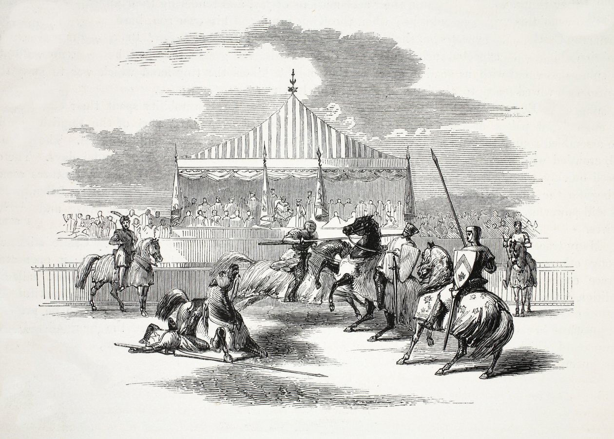 Tournoi à Nevyn, dans le Caernarvonshire, publié au 19ème siècle (gravure sur acier) - English School