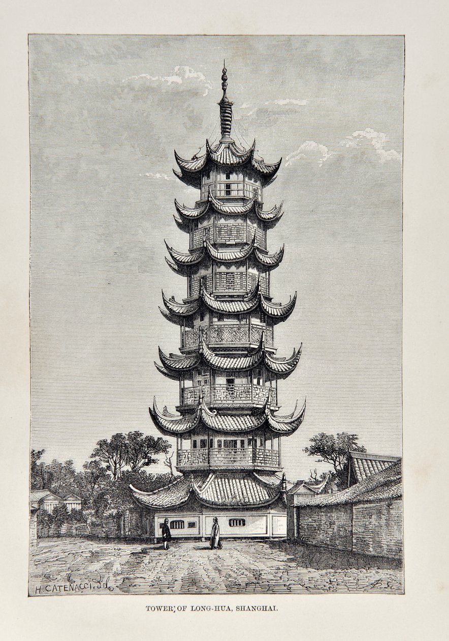 Tour de Long Hua, Shanghai, illustration de La Géographie Universelle, la Terre et ses habitants, publiée en 1878 - English School