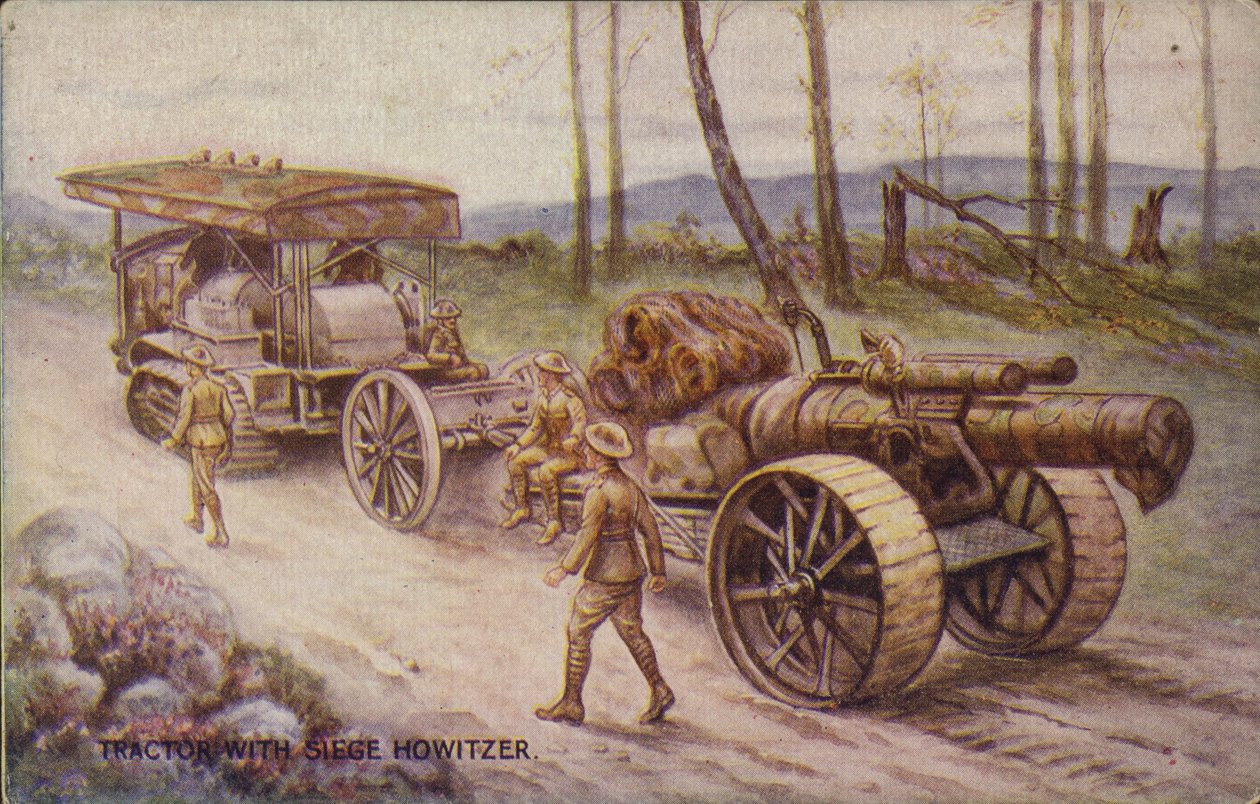Tracteur avec obusier de siège (lithographie couleur) - English School