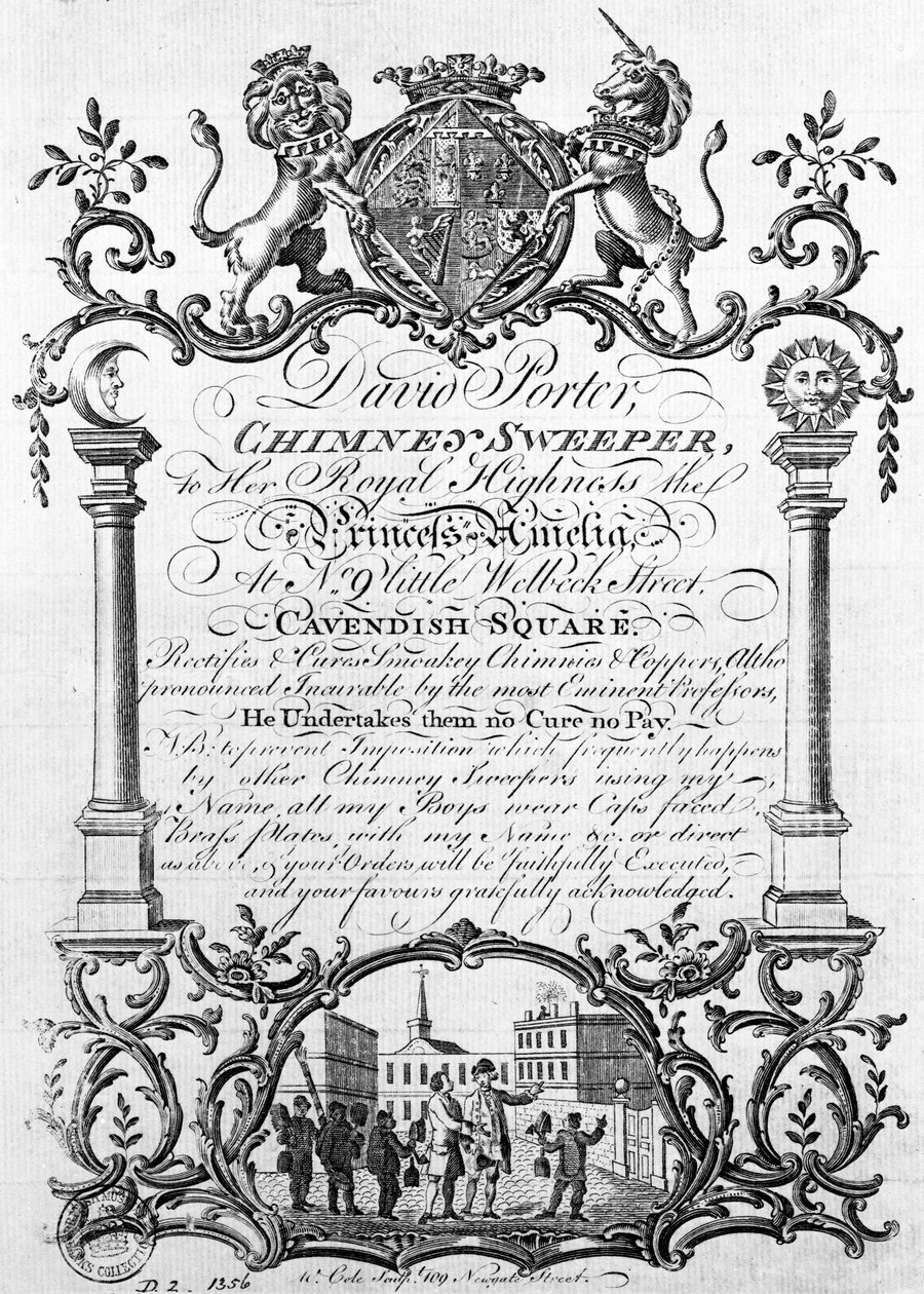Carte de visite de David Porter, ramoneur et homme de nuit, 19ème siècle - English School