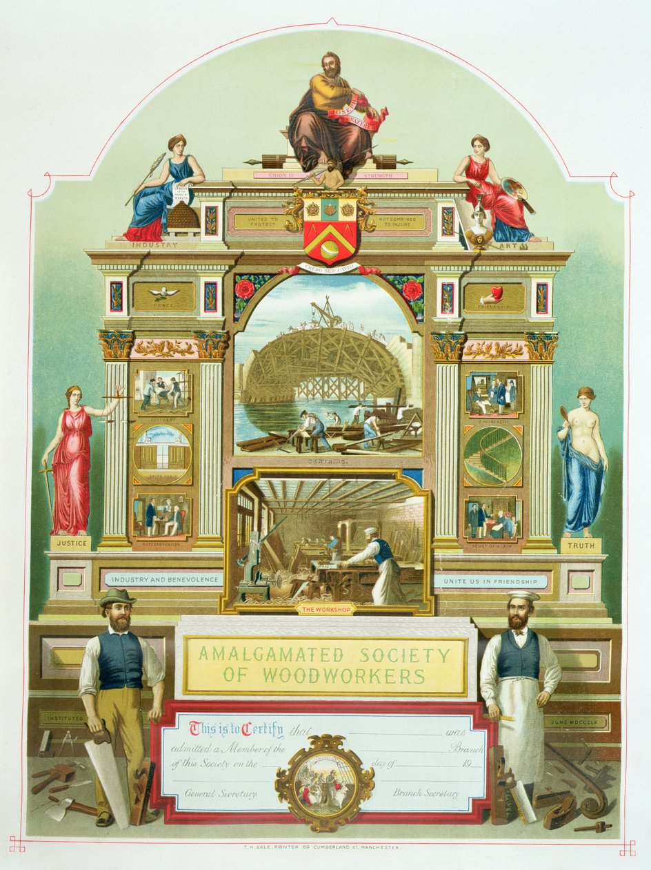 Emblème commercial de la Société amalgamée des menuisiers, 1860 - English School