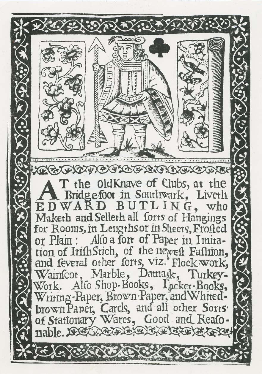 Carte de visite pour Edward Butling, tentures murales - English School