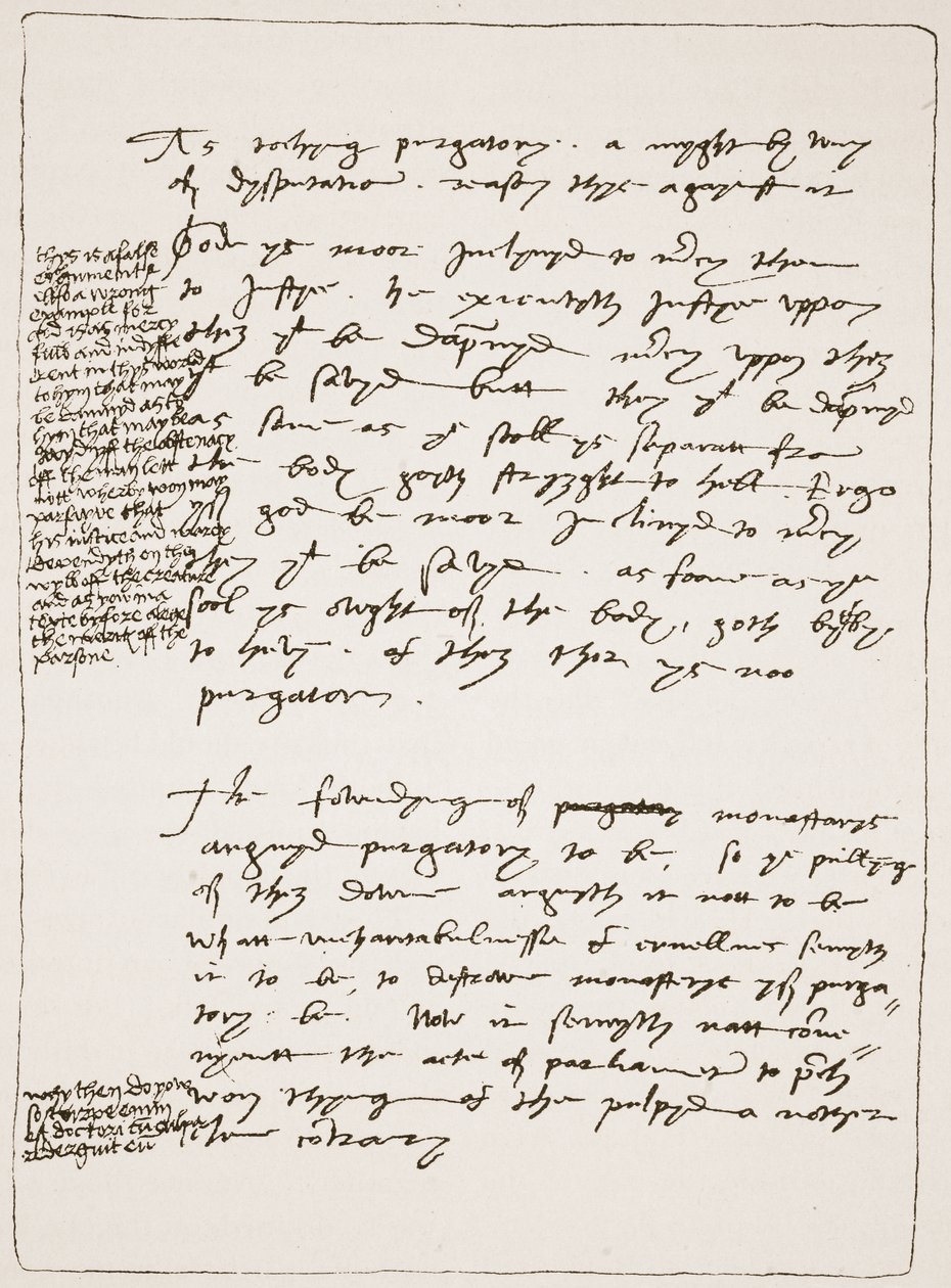 Traité de Latimer de sa propre écriture, contestant la doctrine de la transsubstantiation, avec des notes marginales de l