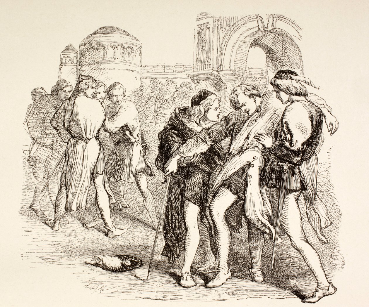 Tybalt est mortellement blessé par Roméo, illustration de Roméo et Juliette, de 