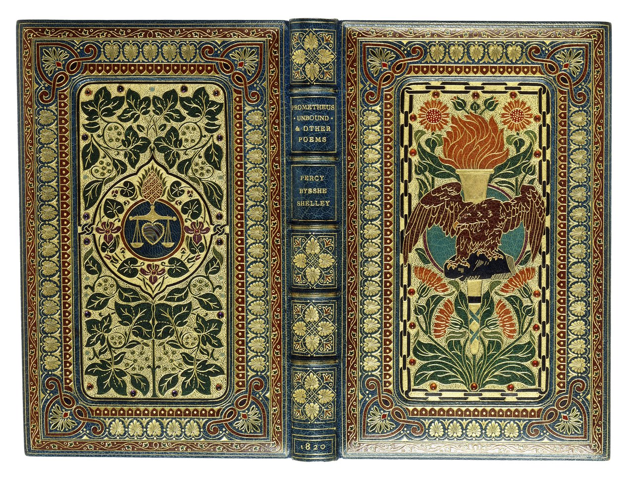 Couvertures supérieure et inférieure, avec aigle, torche, cœur, balances et motifs floraux, 1820 - English School