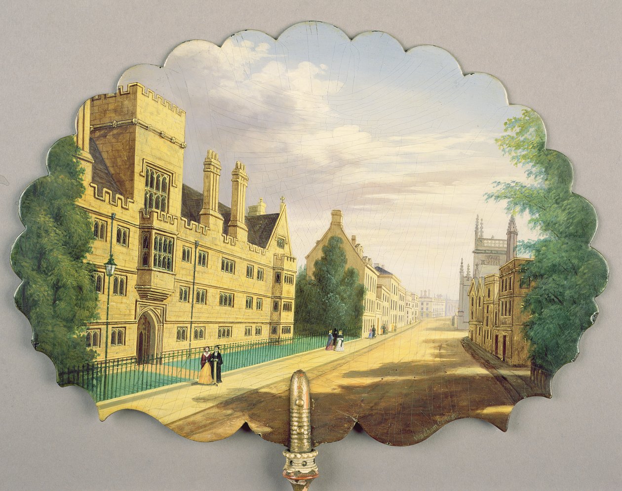 Écran victorien, avec une scène du Wadham College, Oxford avec la bibliothèque Bodleian et le Hertford College en arrière-plan - English School