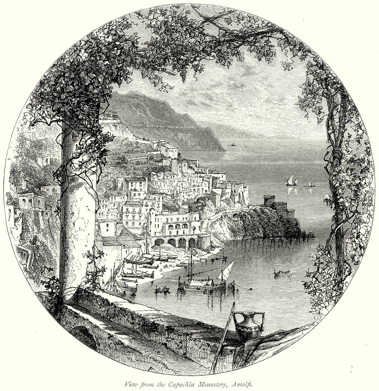 Vue du monastère des Capucins, Amalfi (gravure) - English School