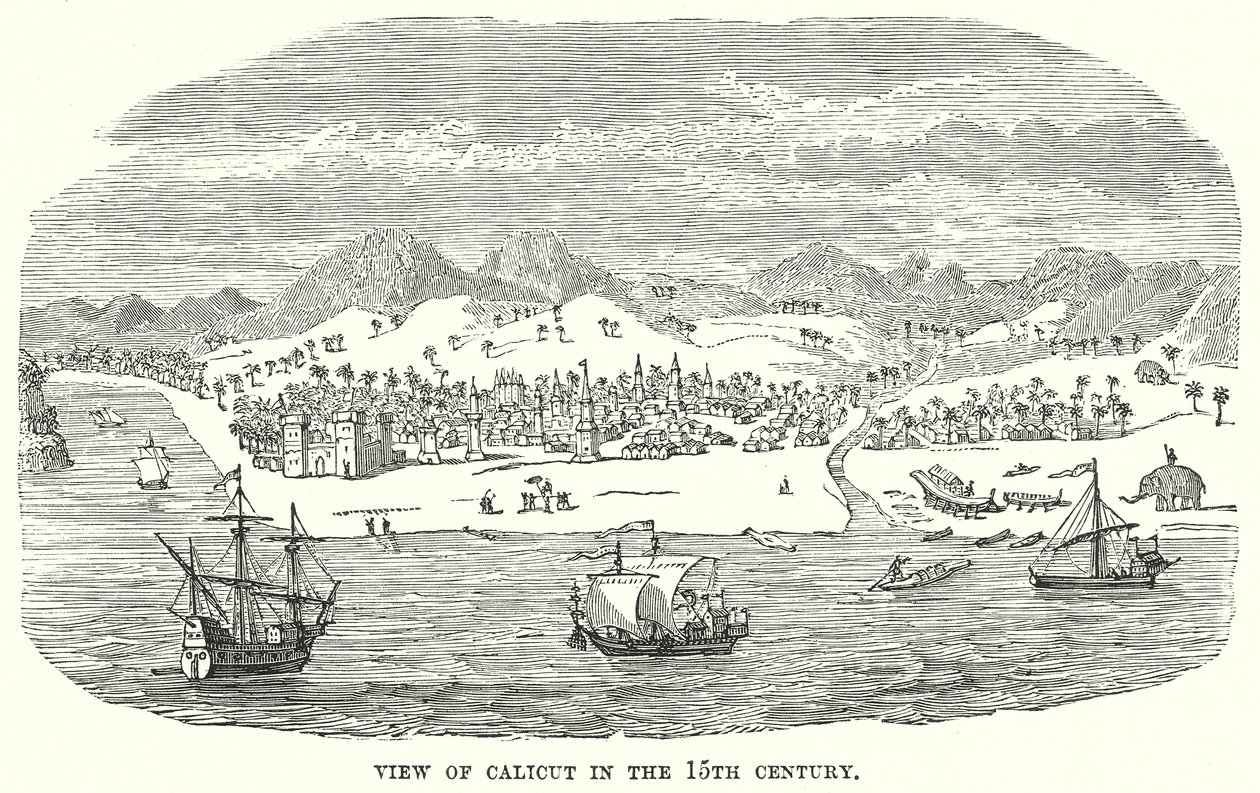Vue de Calicut au 15e siècle (gravure) - English School