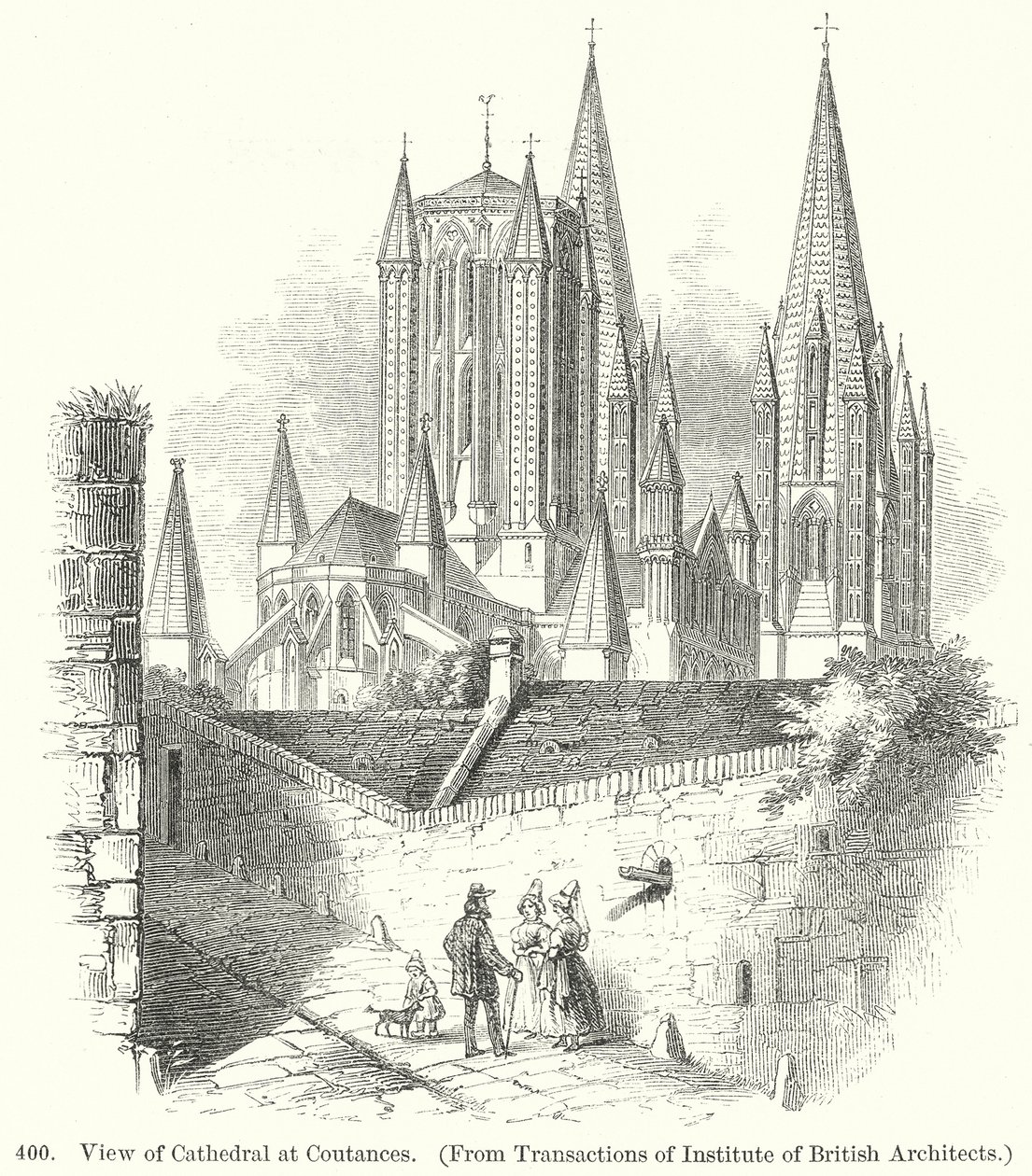Vue de la cathédrale de Coutances (gravure) - English School