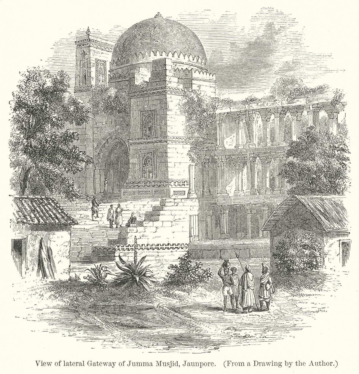 Vue de la porte latérale de Jumma Musjid, Jaunpore (gravure) - English School