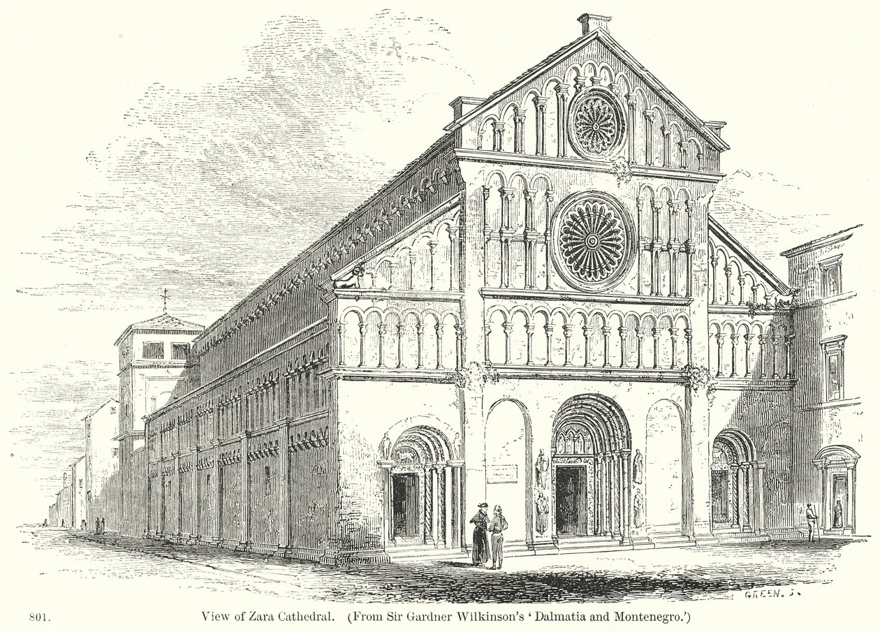 Vue de la cathédrale de Zara (gravure) - English School
