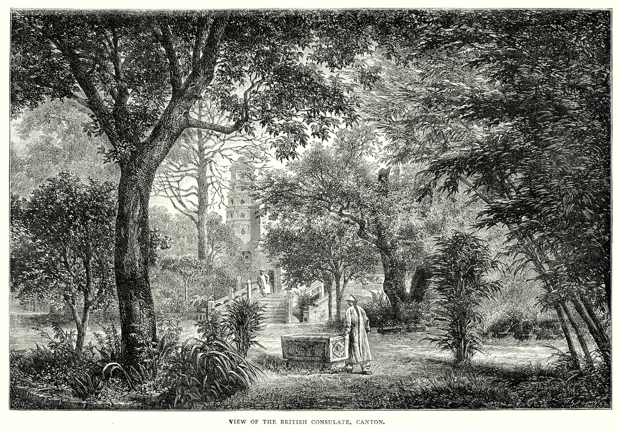 Vue du consulat britannique, Canton (gravure) - English School