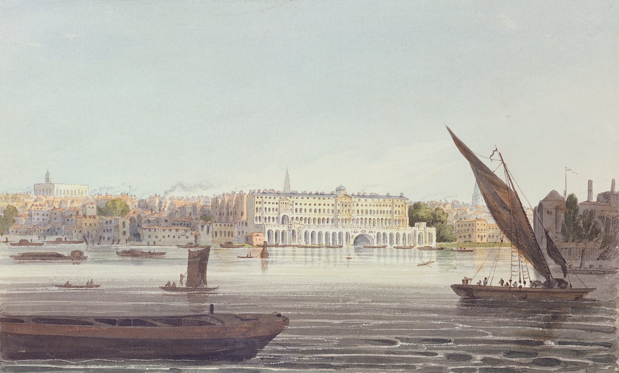 Vue de la façade fluviale de New Somerset House, depuis Bankside, 1796 - English School