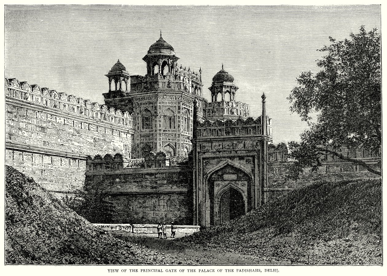 Vue de la porte principale du palais des Padishahs, Delhi (gravure) - English School