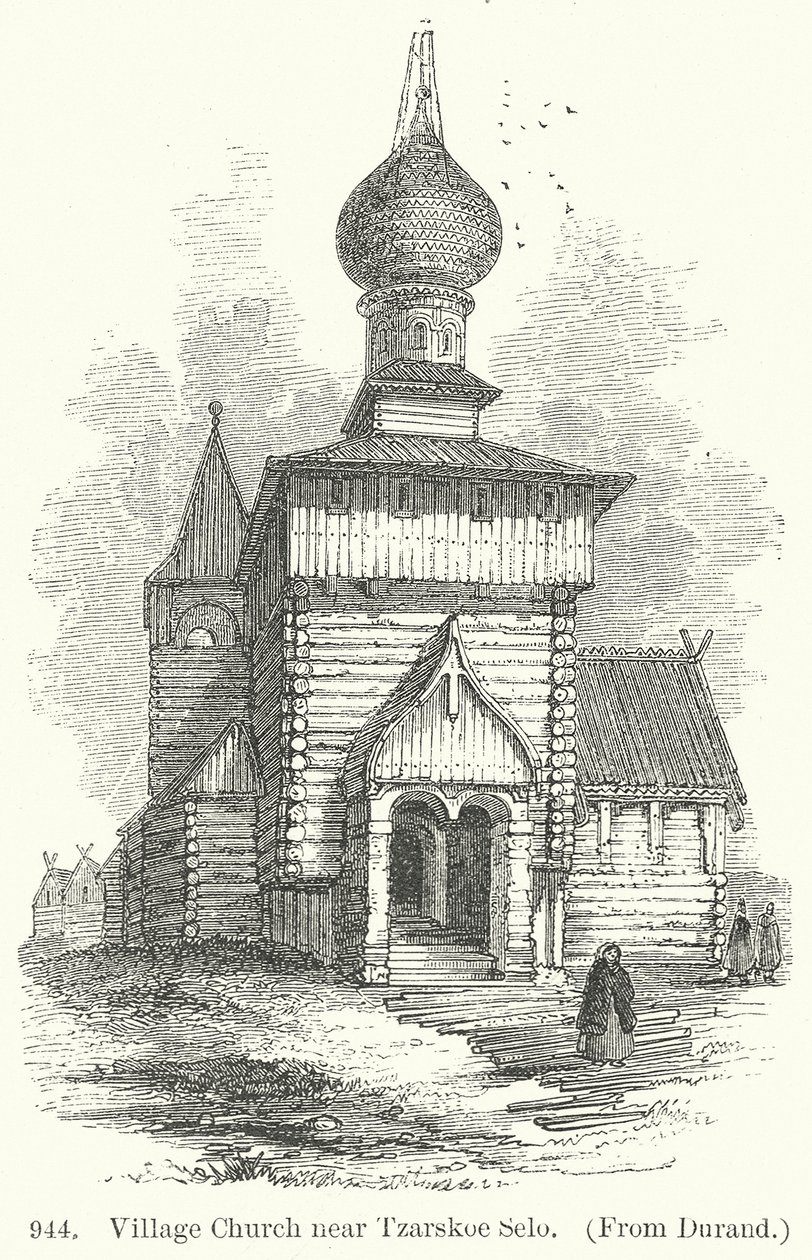Église de village près de Tzarskoe Selo (gravure) - English School